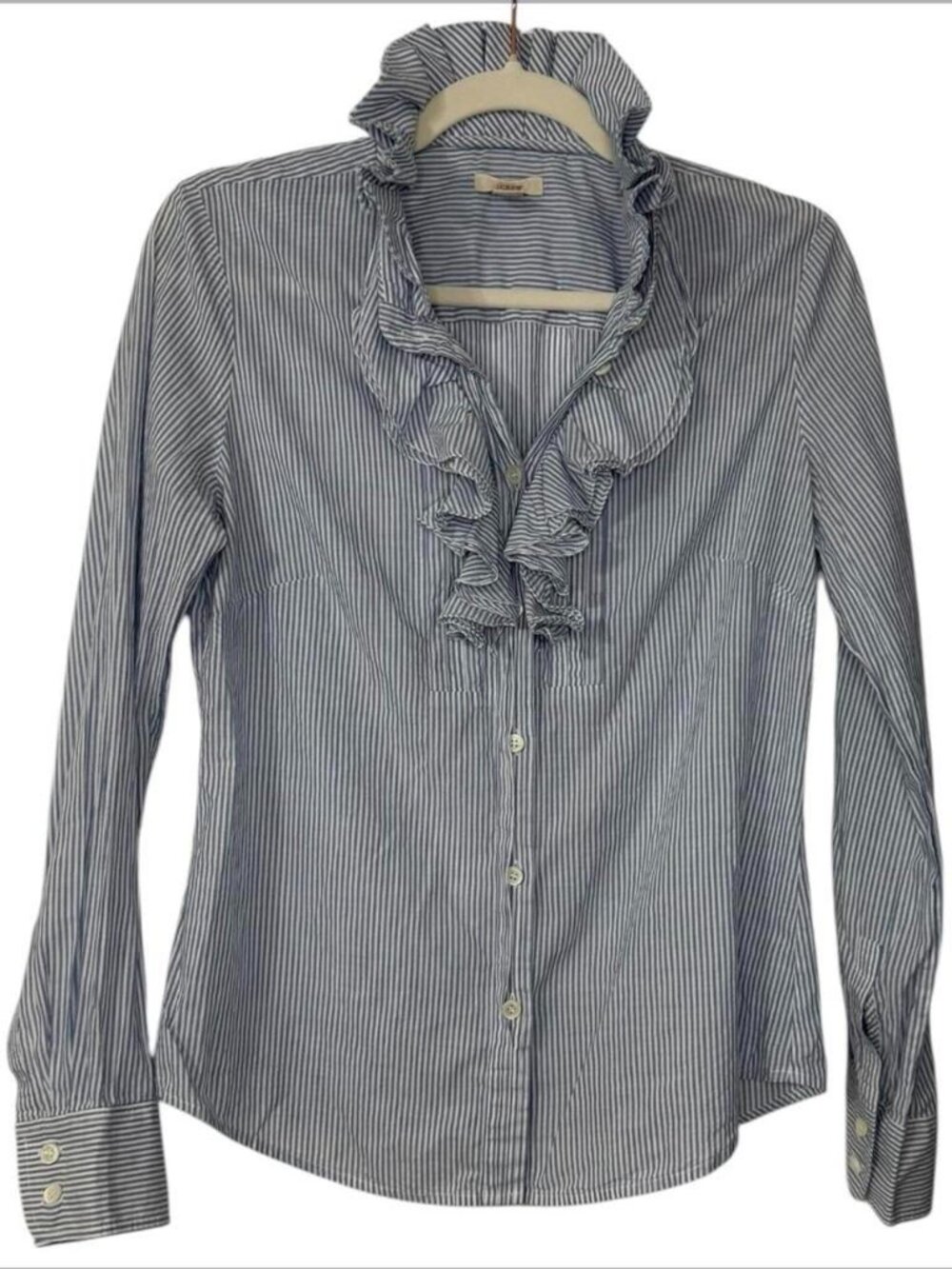 J.Crew Women's Blue and White Striped Button Up Blouse